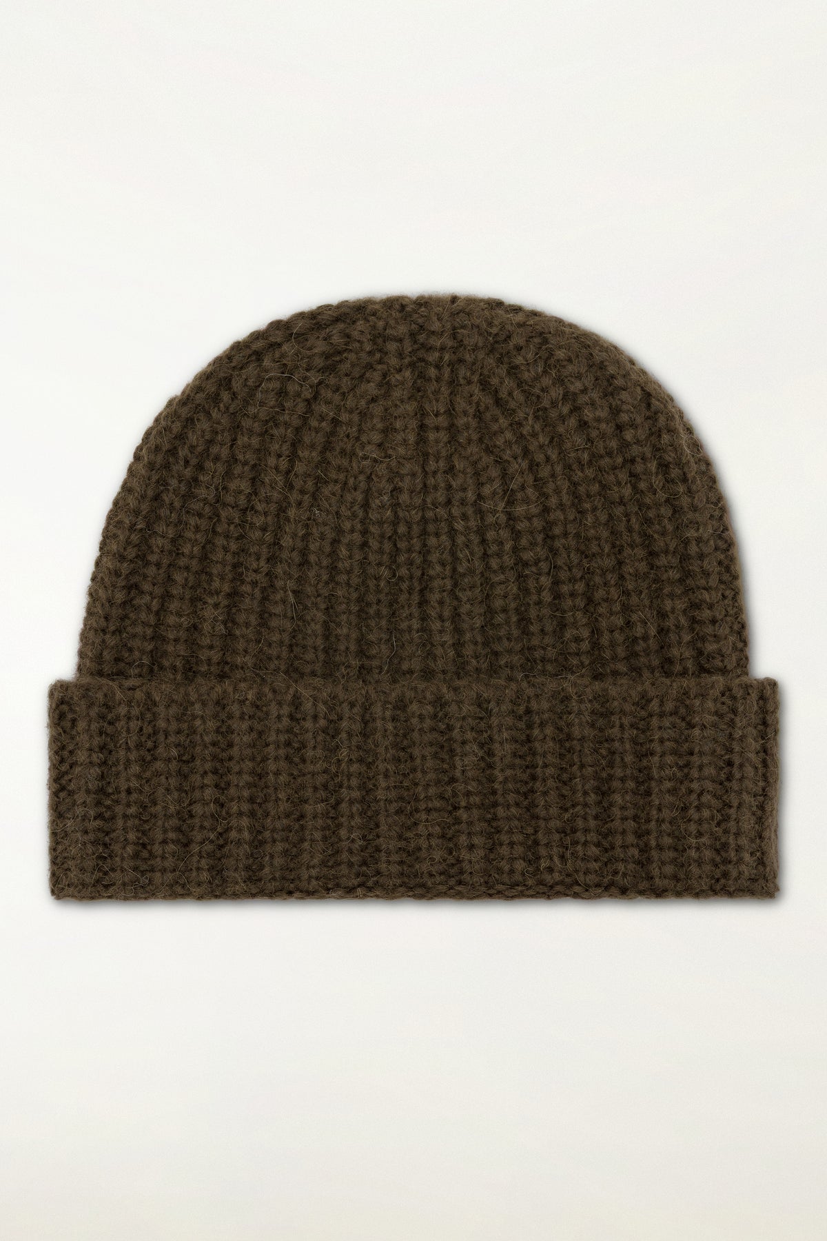 Moss green baby alpaca and wool beanie