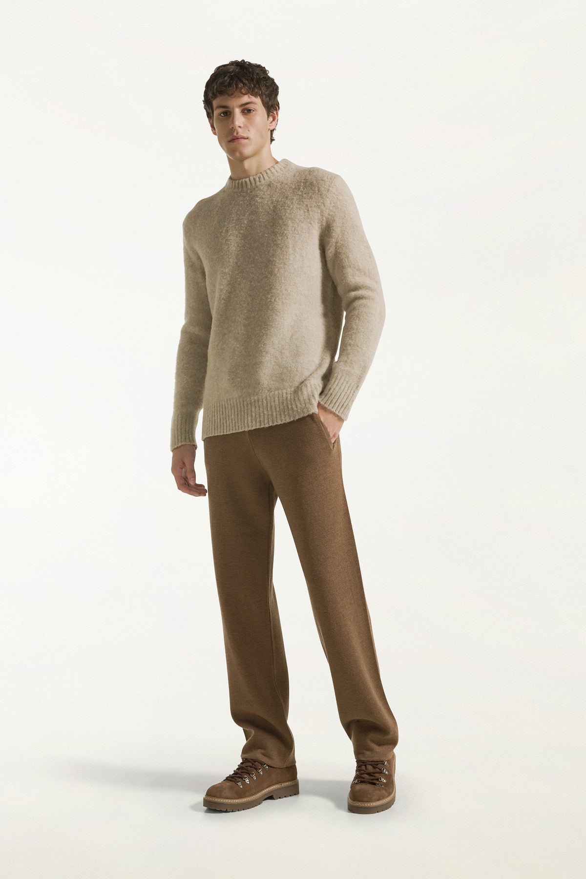 Pantalone in lana color vicuña