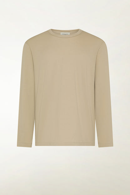 Beige long-sleeved cotton crewneck | PIACENZA 1733