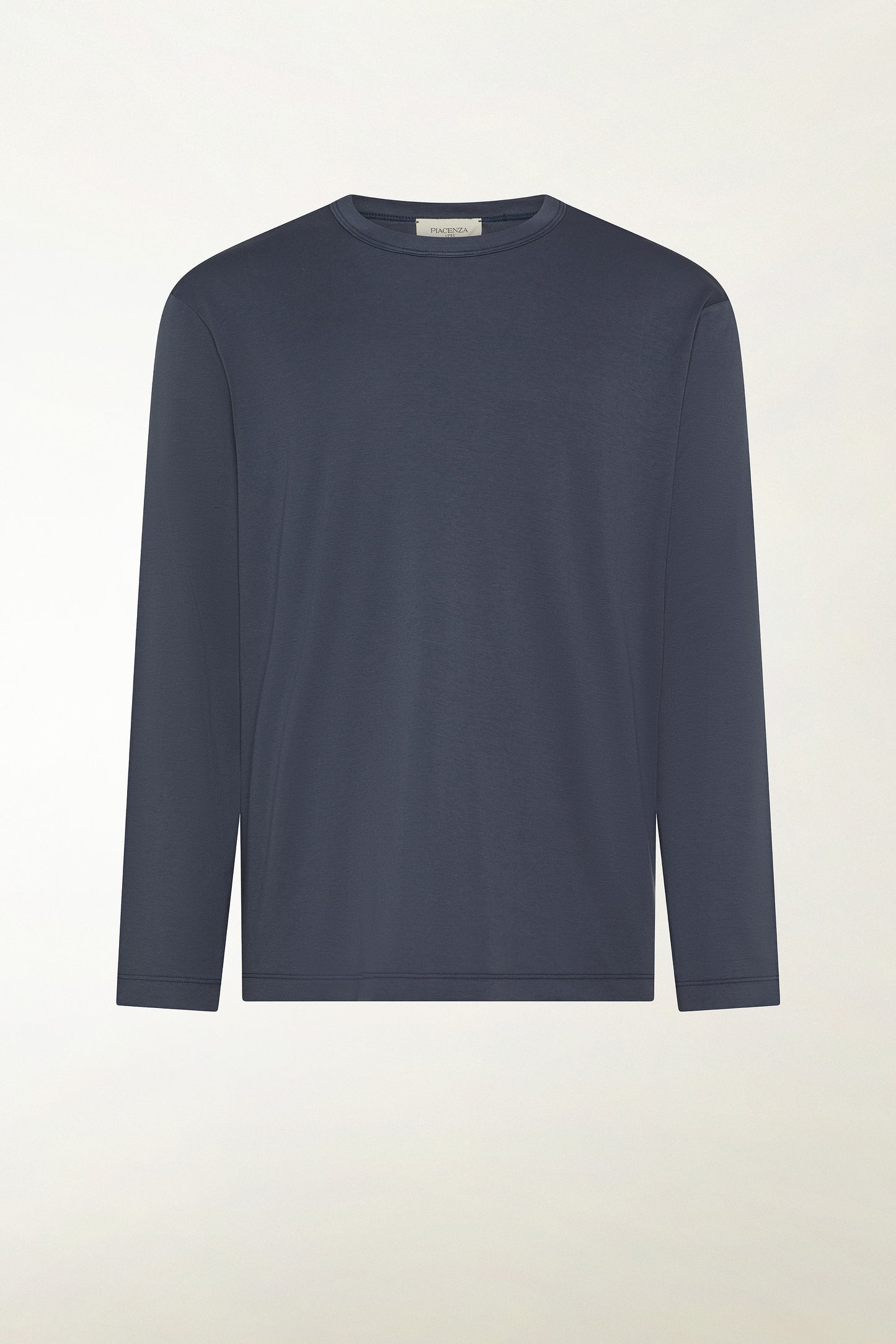 Blue long-sleeved cotton crew neck