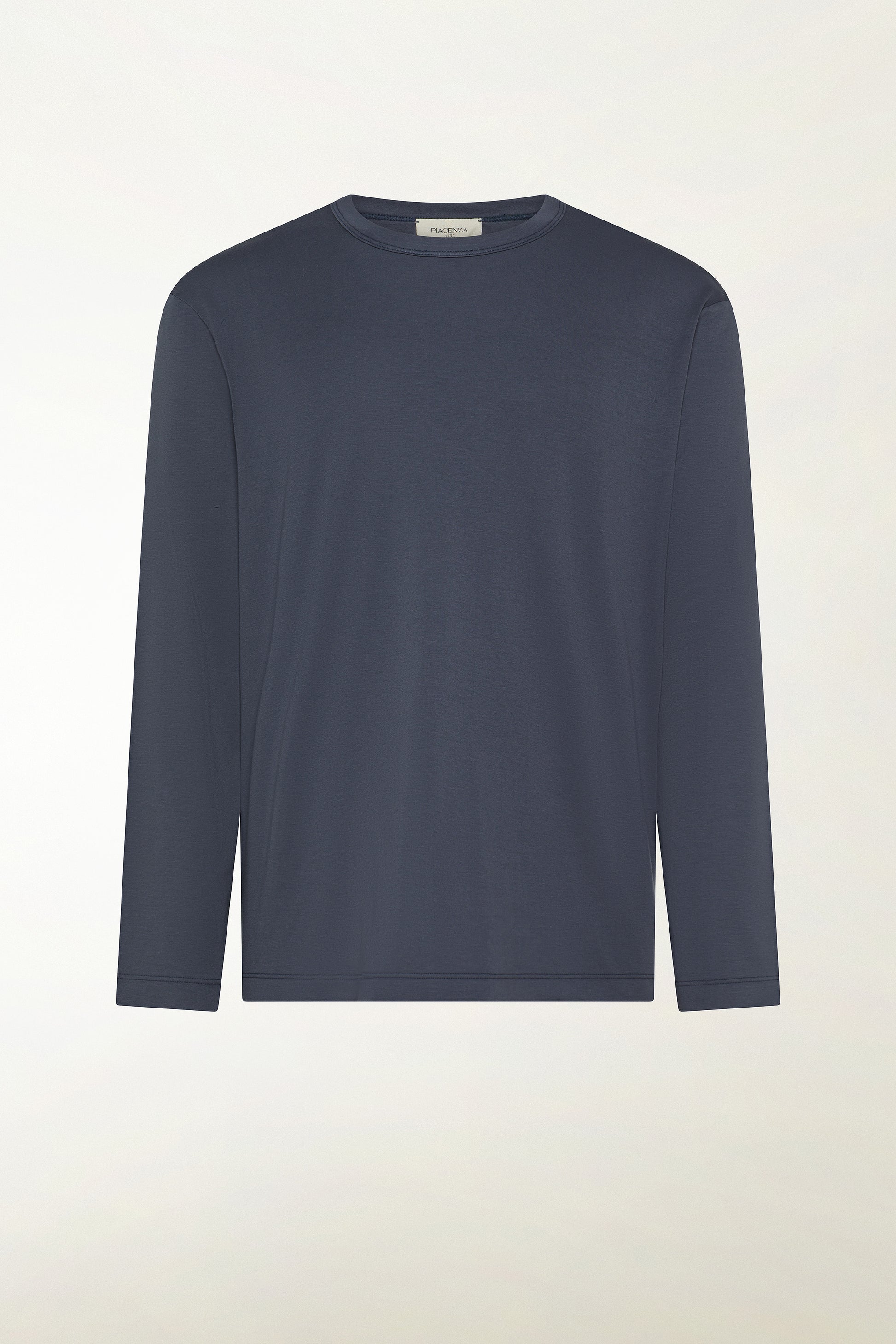 Blue long-sleeved cotton crew neck | PIACENZA 1733