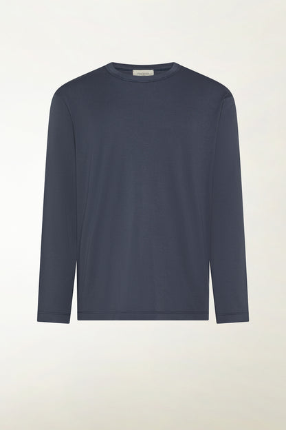 Blue long-sleeved cotton crew neck | PIACENZA 1733