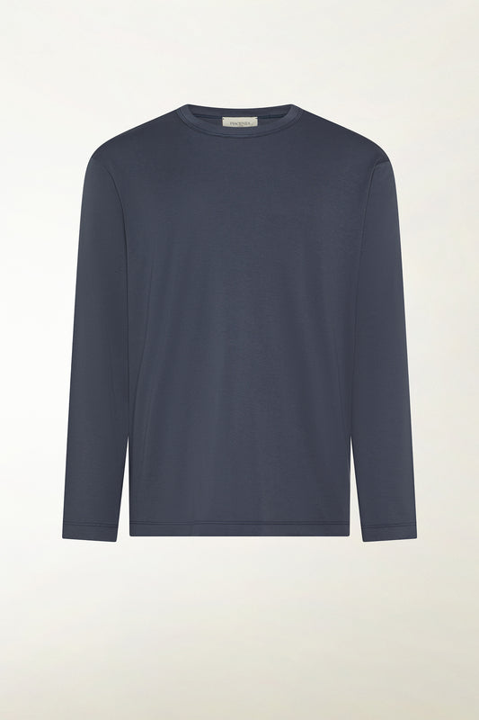 Blue long-sleeved cotton crew neck - Summer Crewnecks | PIACENZA 1733
