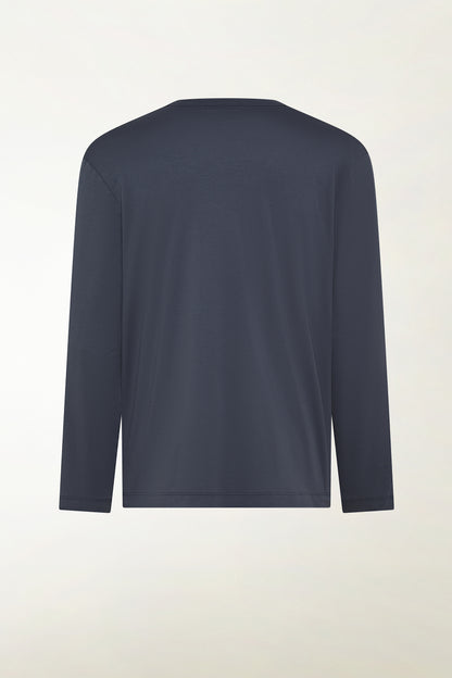 Blue long-sleeved cotton crew neck | PIACENZA 1733