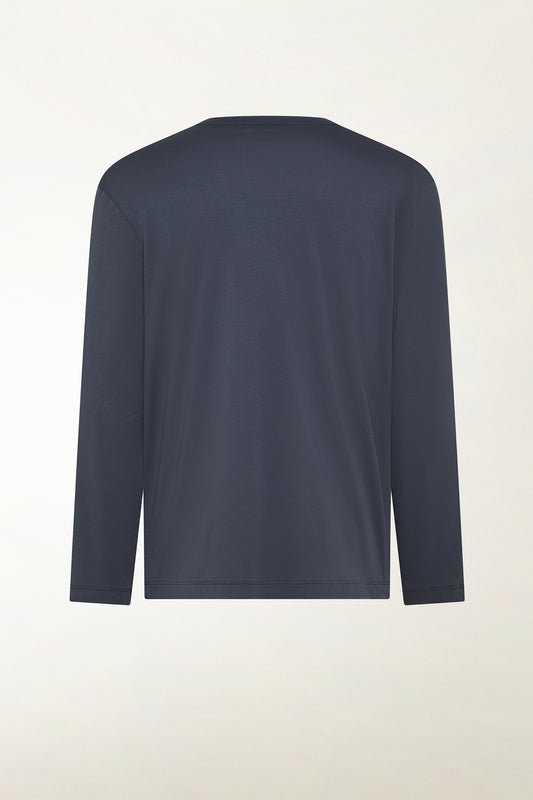 Blue long-sleeved cotton crew neck - Summer Crewnecks | PIACENZA 1733