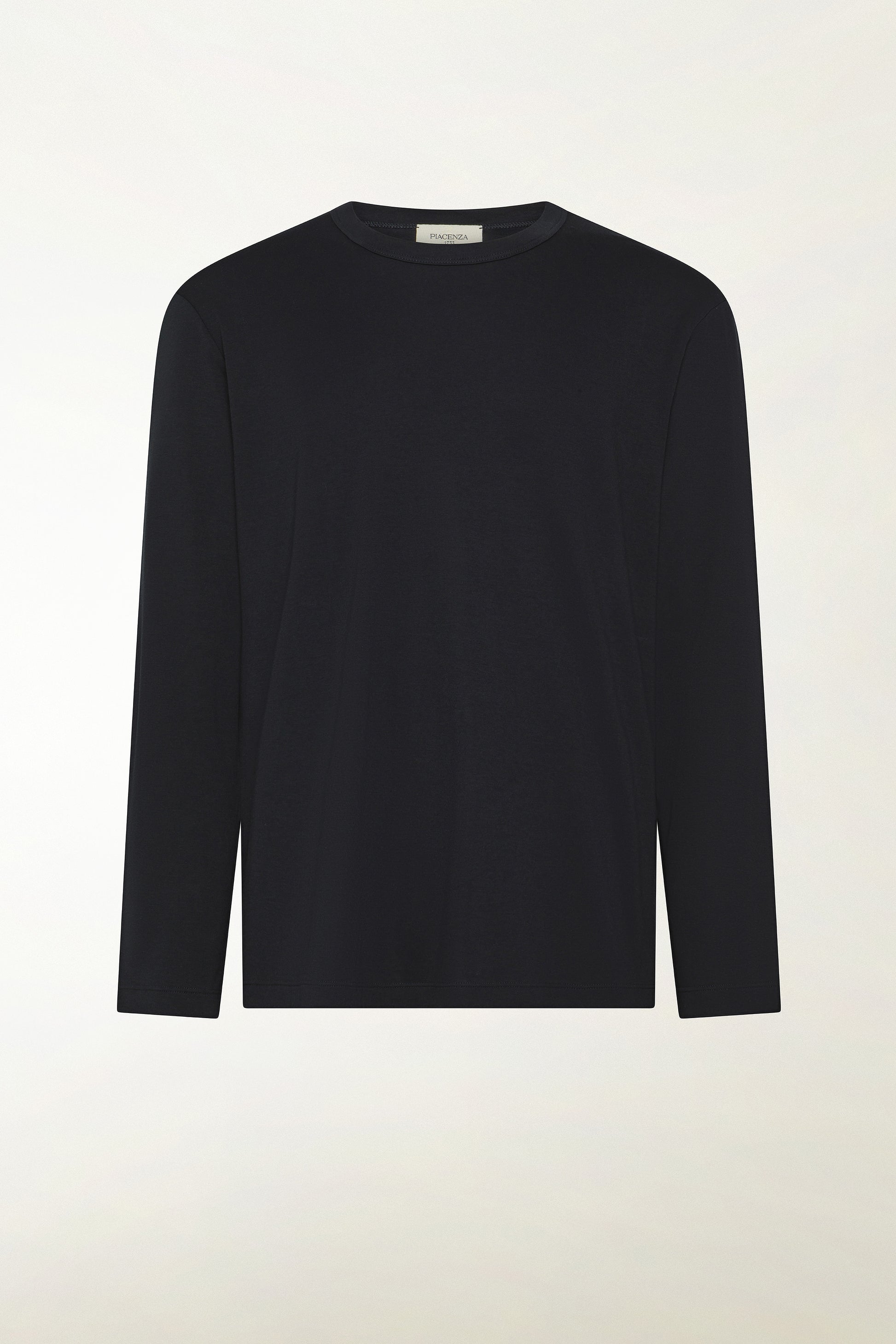 Black long-sleeved cotton crew neck | PIACENZA 1733