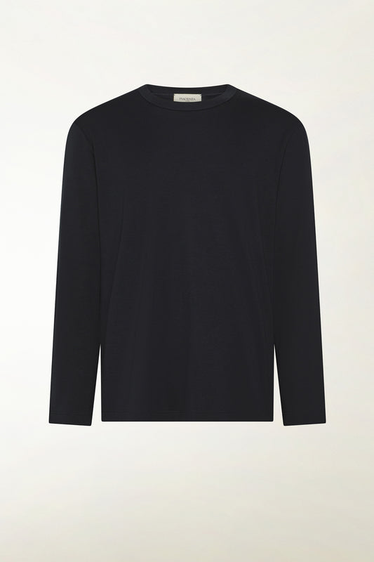 Black long-sleeved cotton crew neck - Summer Crewnecks | PIACENZA 1733