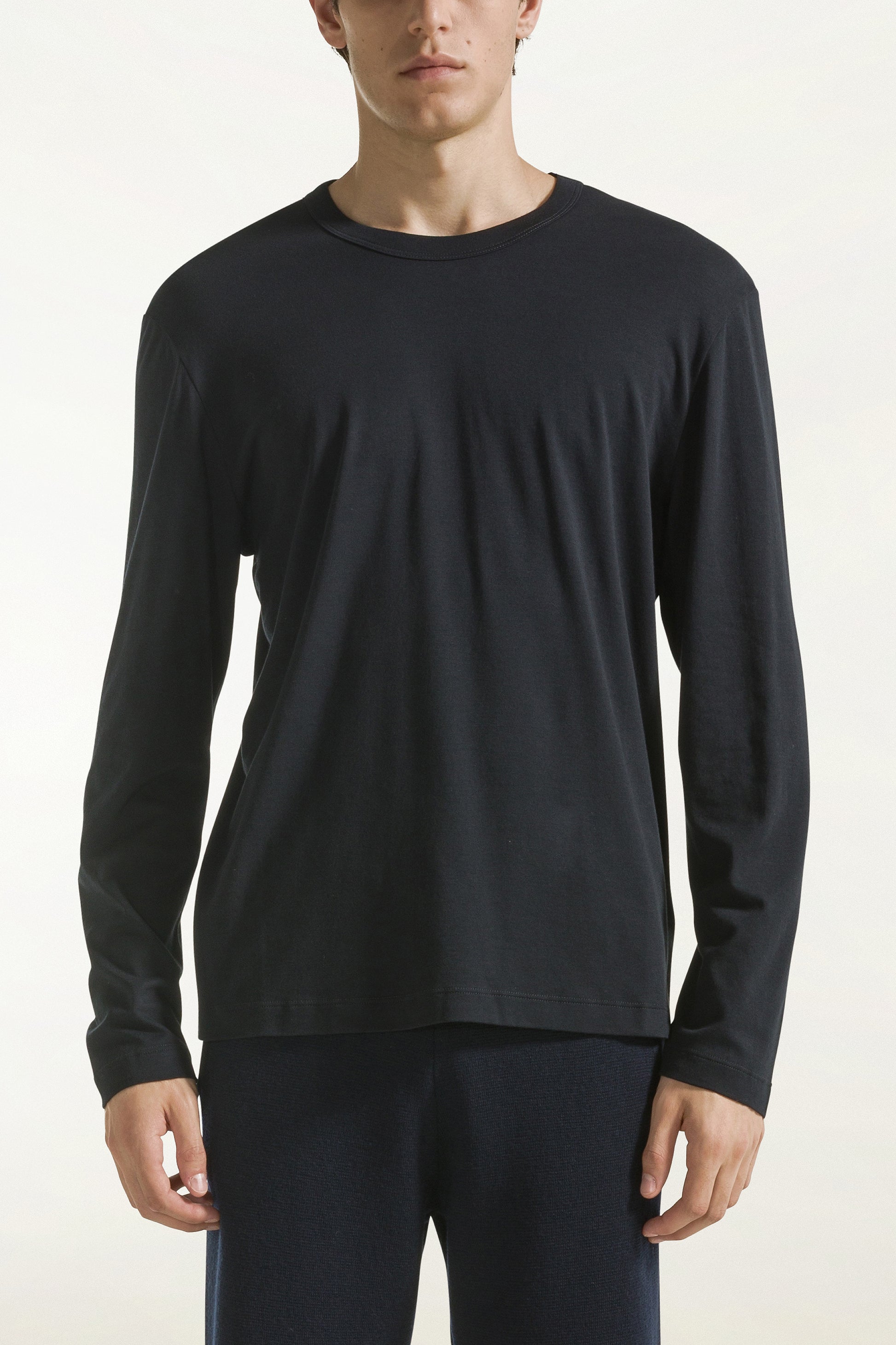 White long-sleeved cotton crew neck | PIACENZA 1733