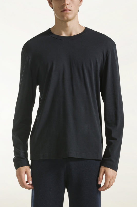 Black long-sleeved cotton crew neck - Supersense | PIACENZA 1733