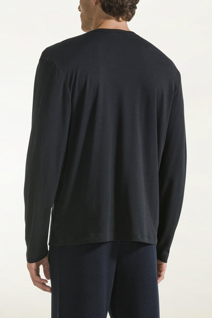 Black long-sleeved cotton crew neck | PIACENZA 1733