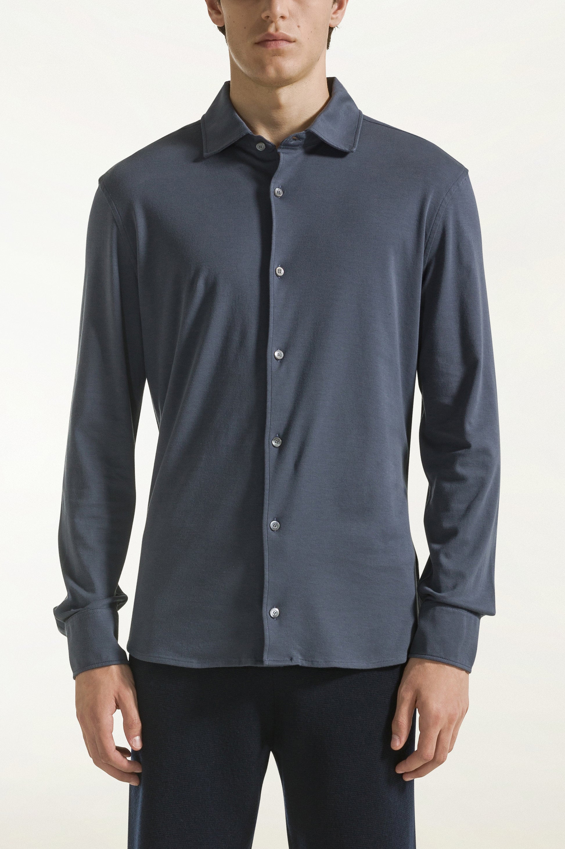 Blue long-sleeved cotton shirt | PIACENZA 1733