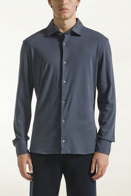 Blue long-sleeved cotton shirt - Supersense | PIACENZA 1733