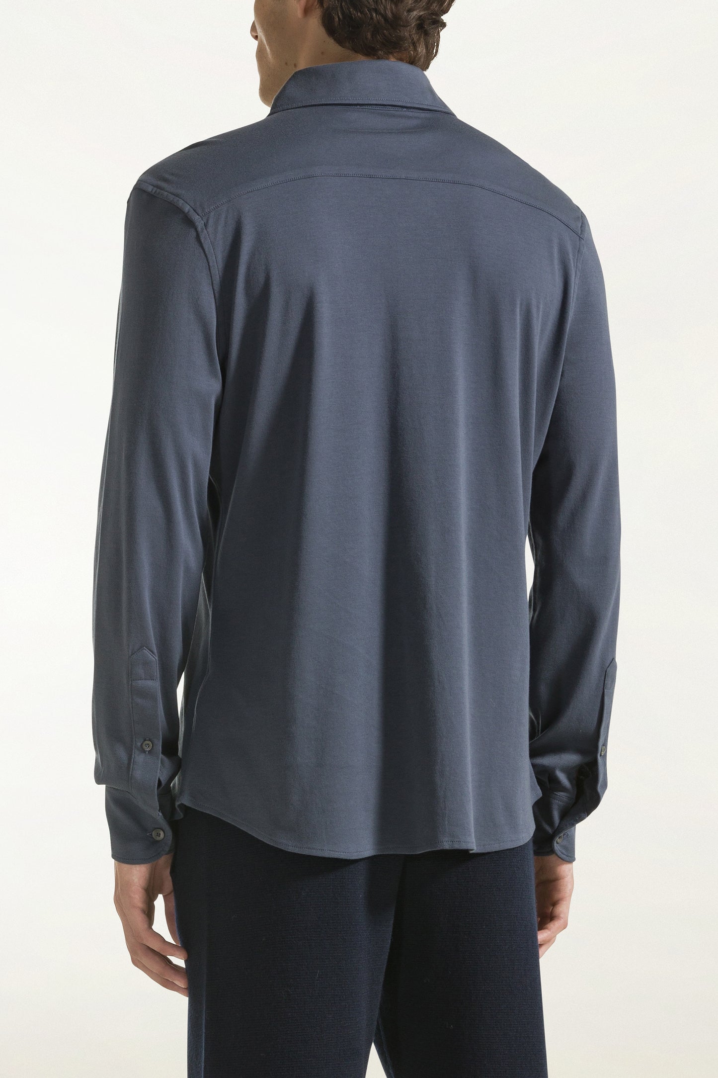Blue long-sleeved cotton shirt