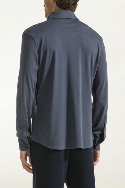 Blue long-sleeved cotton shirt | PIACENZA 1733