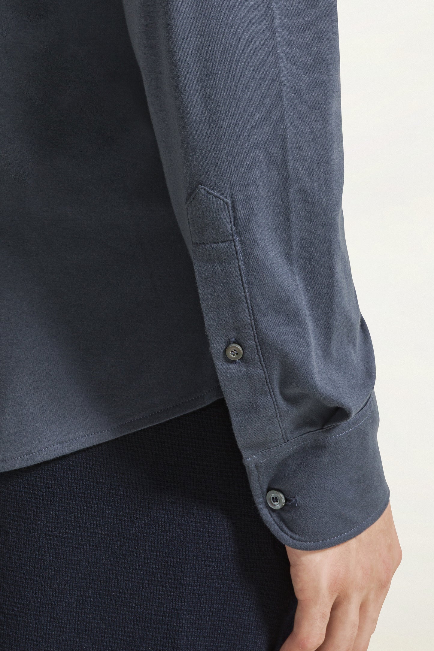 Blue long-sleeved cotton shirt