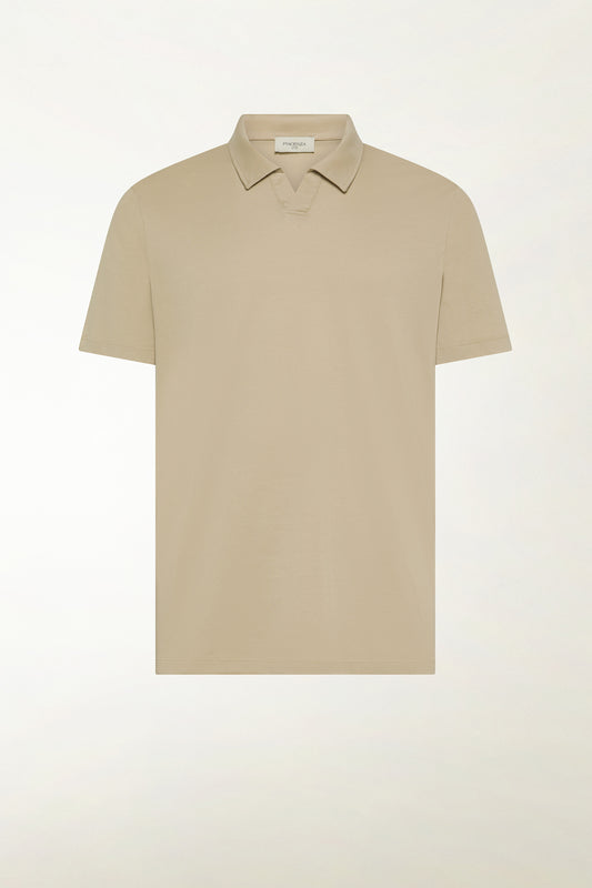 Beige short-sleeved buttonless polo shirt - Men's Polo Shirts | PIACENZA 1733