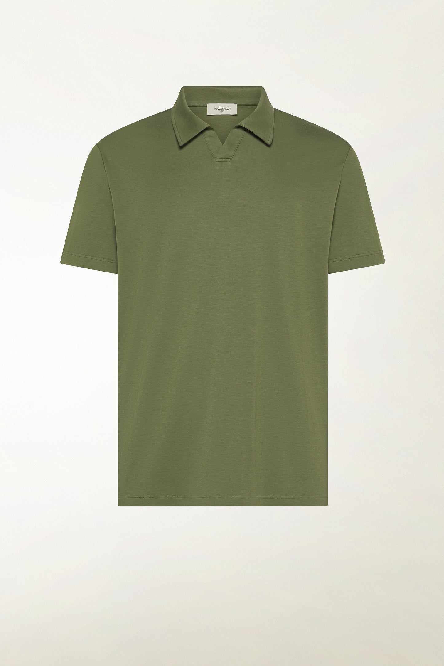 Green short-sleeved buttonless polo shirt
