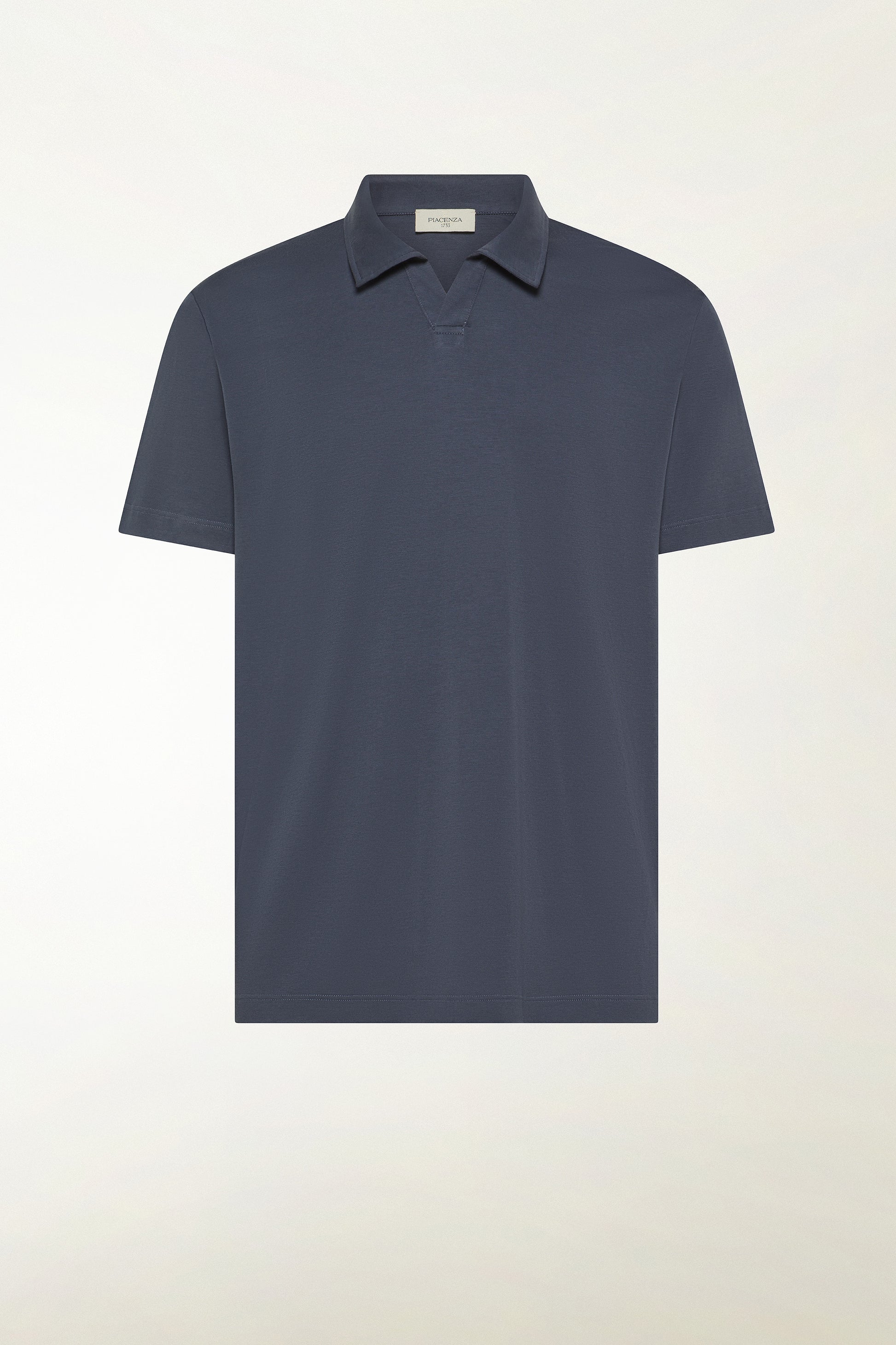 Buttonless short-sleeved polo shirt in blue | PIACENZA 1733
