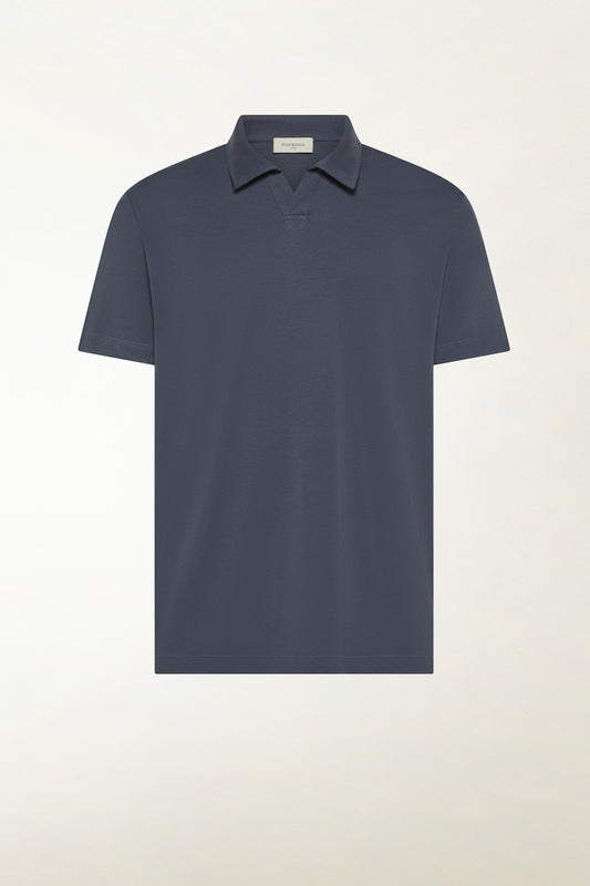Buttonless short-sleeved polo shirt in blue - Summer Polo Shirts | PIACENZA 1733