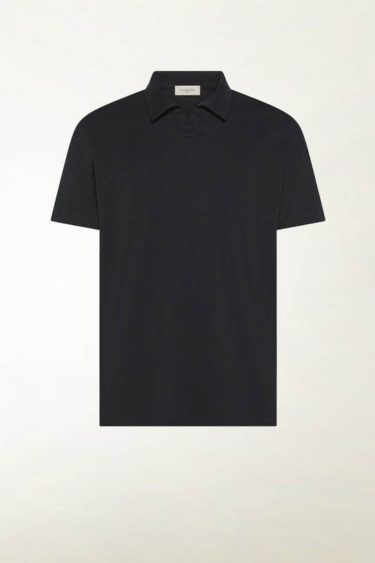 Black short-sleeved polo shirt without buttons - Summer Polo Shirts | PIACENZA 1733