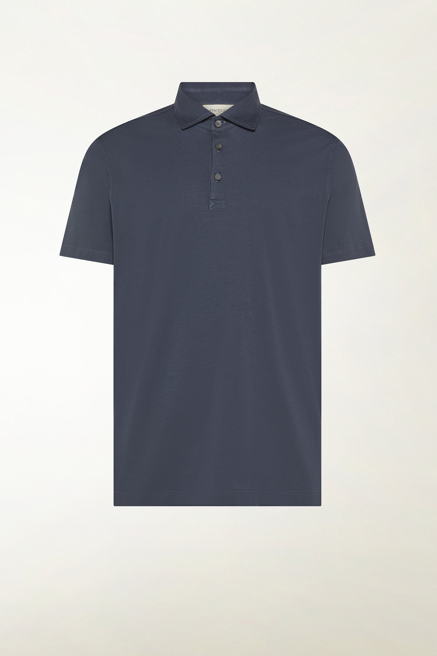 Short-sleeved blue polo shirt with buttons