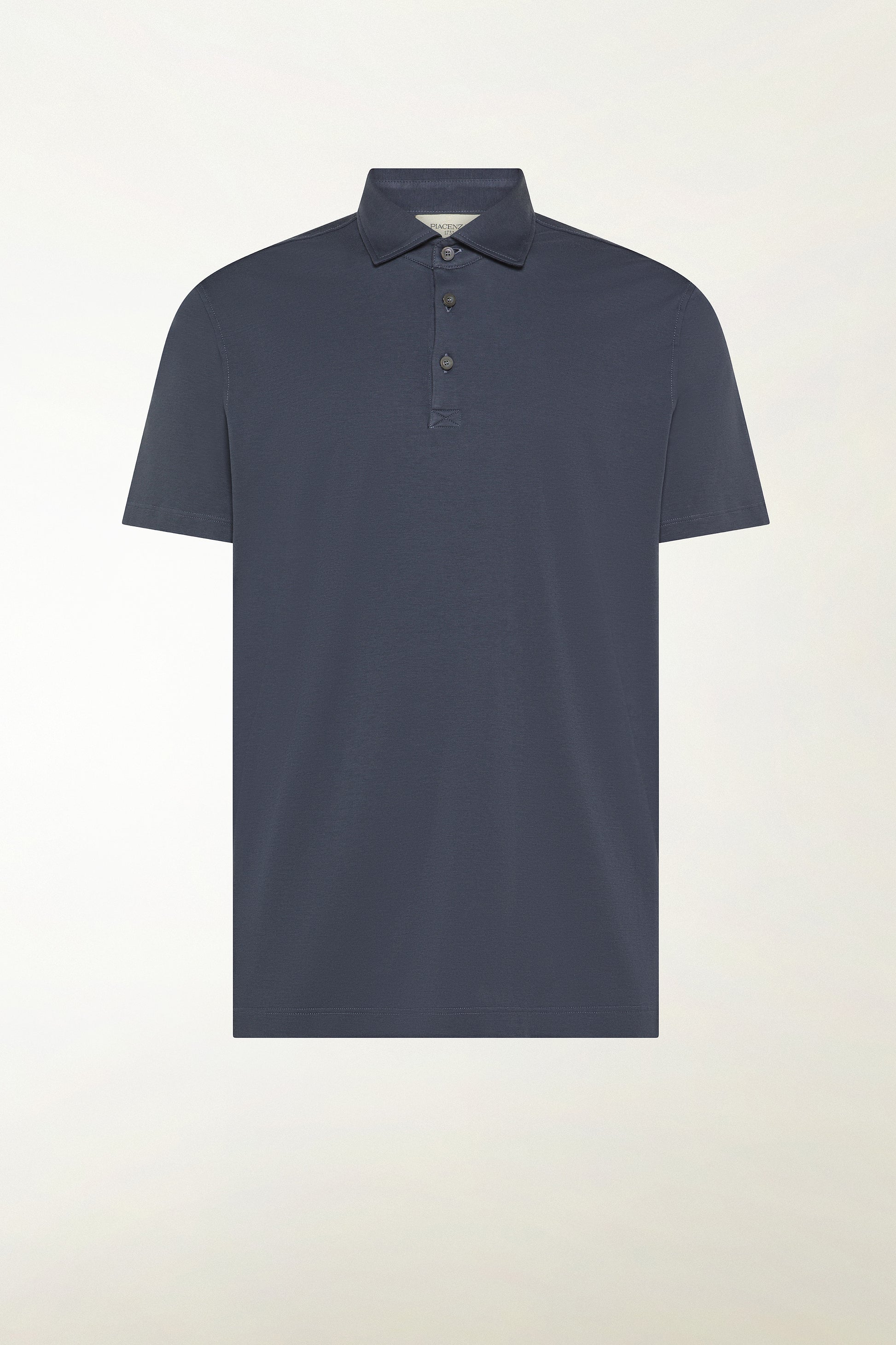 Short-sleeved blue polo shirt with buttons | PIACENZA 1733