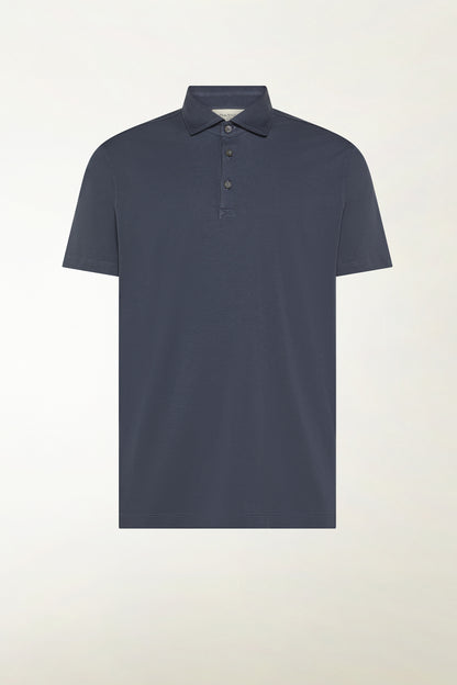 Short-sleeved blue polo shirt with buttons | PIACENZA 1733