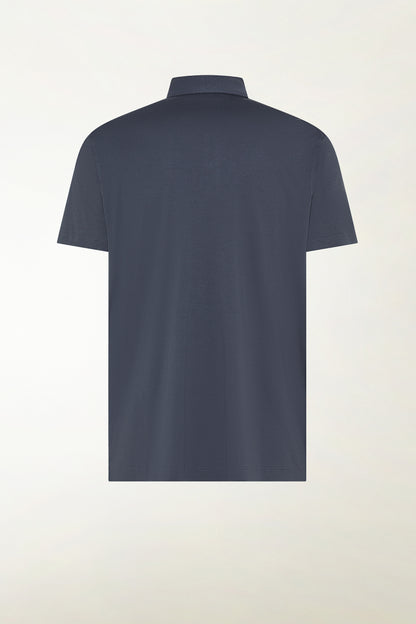Short-sleeved blue polo shirt with buttons | PIACENZA 1733