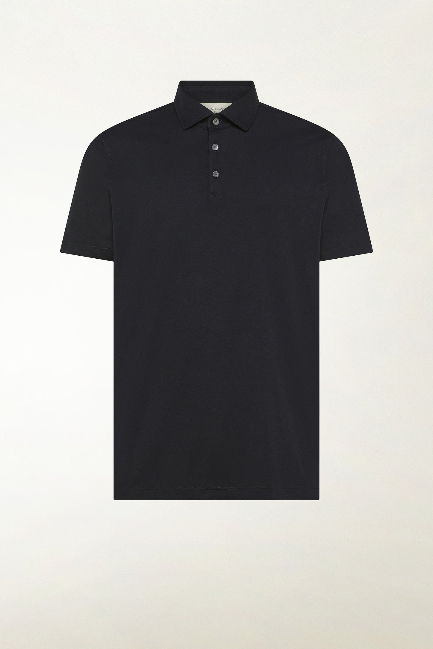 Black short-sleeved polo shirt with buttons