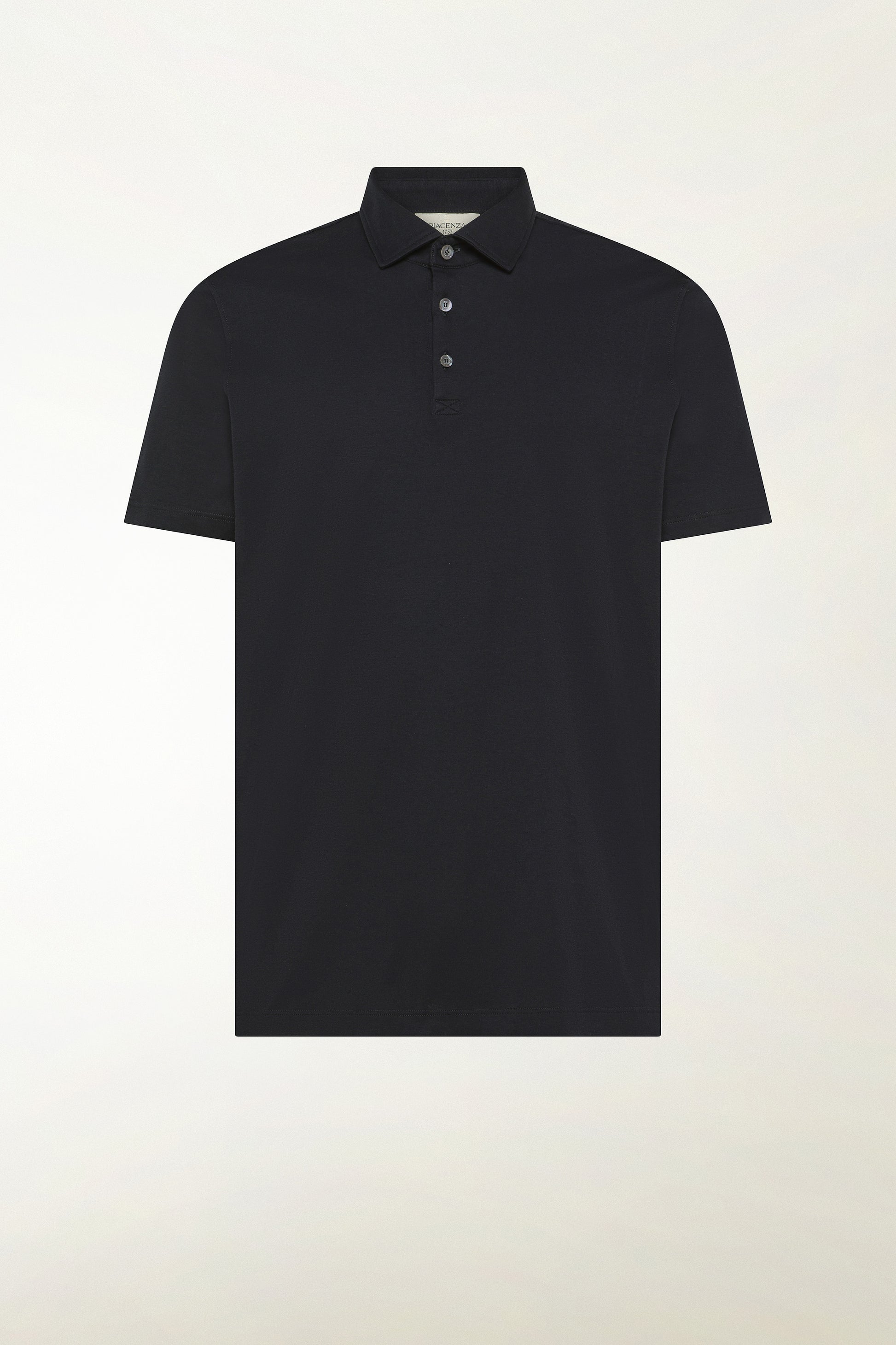 Black short-sleeved polo shirt with buttons | PIACENZA 1733