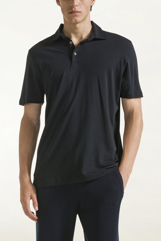 Black short-sleeved polo shirt with buttons - Summer Polo Shirts | PIACENZA 1733