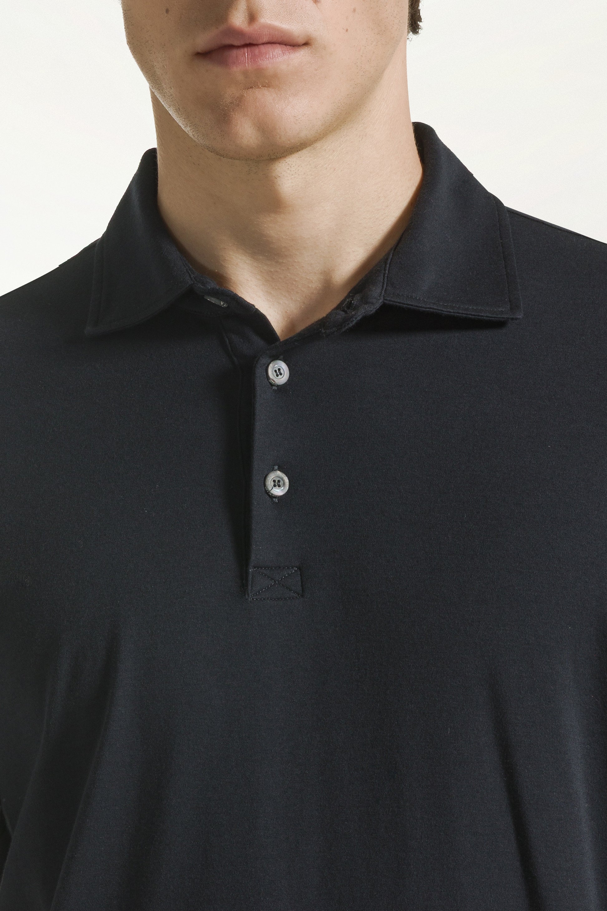 Black short-sleeved polo shirt with buttons | PIACENZA 1733