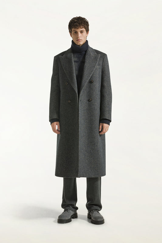 Double-breasted wool and silk coat in gray - Men's Outerwear | PIACENZA 1733