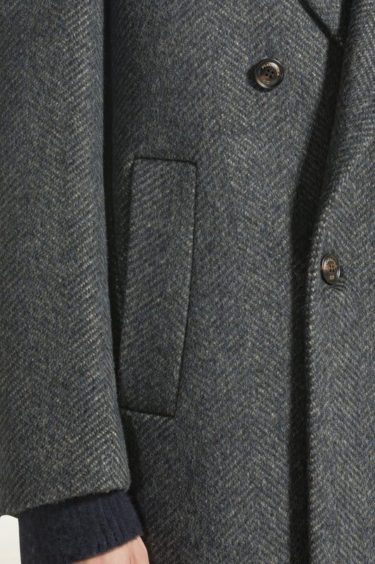 Double-breasted wool and silk coat in gray - Men's Outerwear | PIACENZA 1733