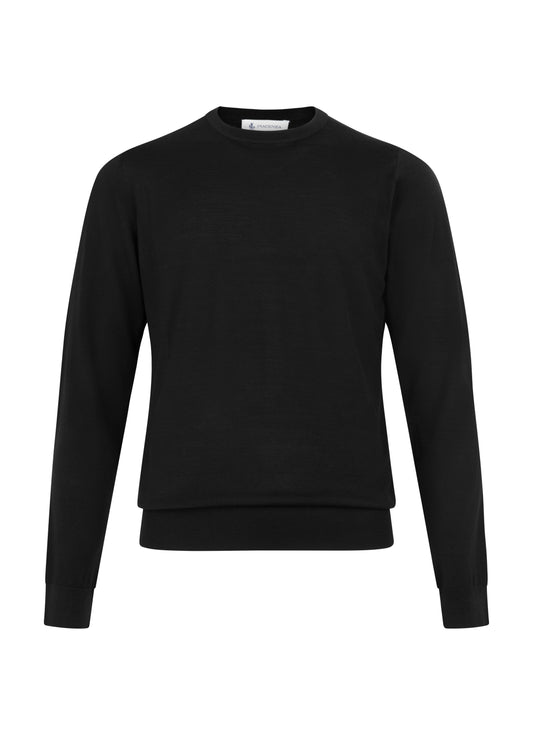 Girocollo leggero nero 100% lana sostenibile e tracciabile