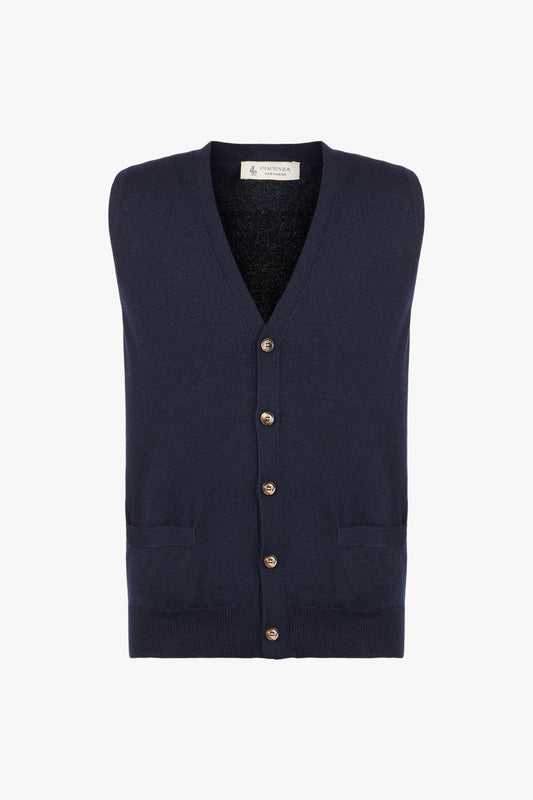 Blue cashmere buttoned vest - Iconic | PIACENZA 1733